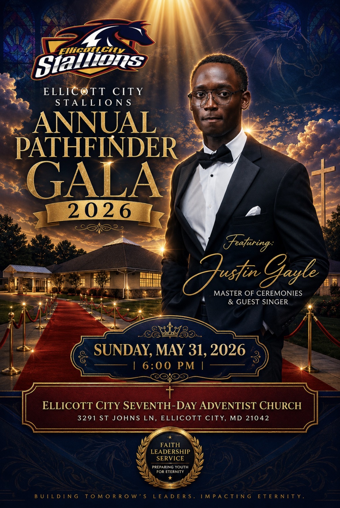 Annual Pathfinder Gala 2026 - Featuring Justin Gayle as MC and Guest Singer - Sunday May 31, 2026 at 6:00 PM - Ellicott City Seventh-Day Adventist Church